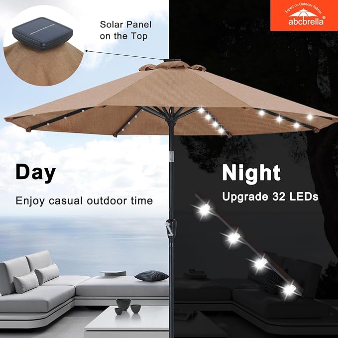 ABCCANOPY OLEFIN® 5-Year No Fading Patio Umbrella with Solar Lights (Green&Yellow Stripe)