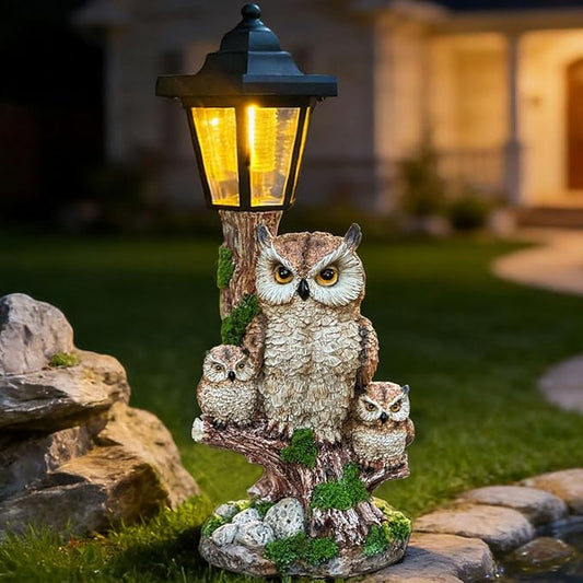 Solar Garden Owl Statue Lights,Large Owl Figure with Solar Lights Lantern,for Outdoor Landscapes, Courtyards, Paths,Outside Patio Lawn Sculpture Decorated，Gifts for Women, Owl Lovers