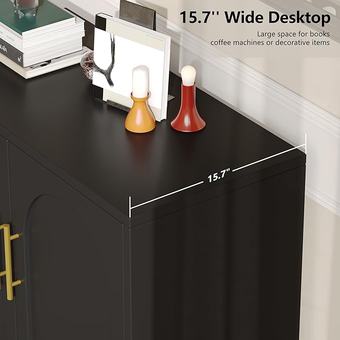 15.7" D Set of 2 Modern Buffet Cabinet with Storage, Buffet Sideboard with Adjustable Shelf and Solid Wood Legs, Accent Floor Storage Cabinet for Kitchen, Living Room and Entryway, Black