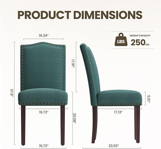 Dining Chairs Set of 4, Soft Comfortable Upholstered Parsons Dining Chairs with High-Density Cushion & Solid Wood Legs, Elegant Nailhead Trim for Dining Room, Kitchen, Living Room – Green