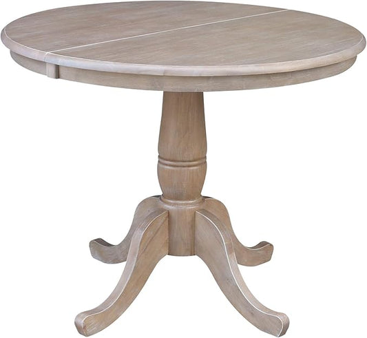 IC INTERNATIONAL CONCEPTS 36" Round Extension Dining Table with Two Chairs Washed Gray Taupe