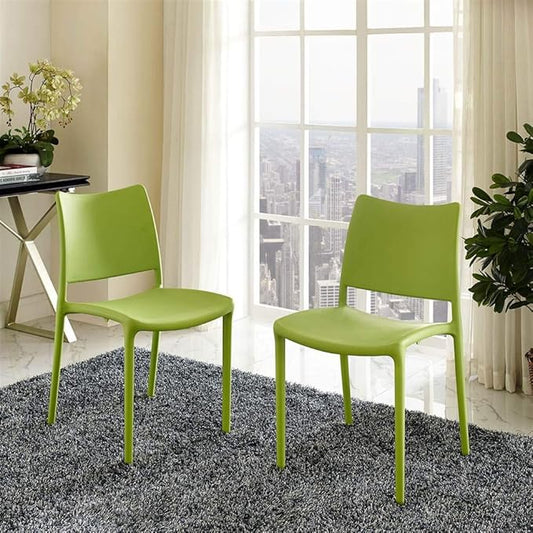 Modway Hipster Contemporary Modern Molded Plastic Stacking Two Dining Chairs in Green