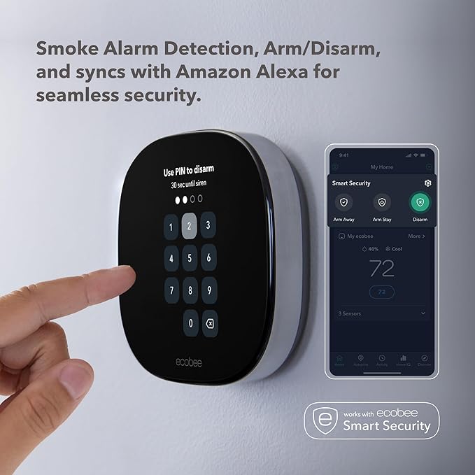 ecobee Smart Thermostat Premium with Smart Sensor and Air Quality Monitor - Programmable Wifi Thermostat - Works with Siri, Alexa, Google Assistant, Black