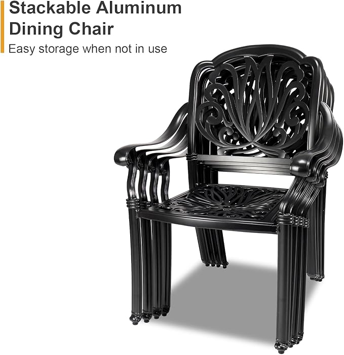 Outdoor Dining Chairs Cast Aluminum, Patio Dining Chairs Set of 2, Conversation Furniture Set for Backyard, Black