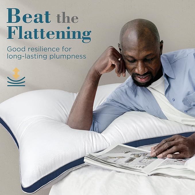 viewstar Bed Pillows King Sizes Set of 2, Hotel Quality Cooling Down Alternative Gusseted Pillows for Side, Back, or Stomach Sleepers, Navy