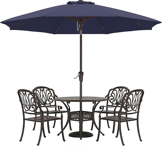 ABCCANOPY 10FT Patio Umbrella with Push Button Tilt and Crank, 8 Ribs UV Protection Pool Umbrella for Garden, Lawn, Deck & Backyard (Navy Blue)