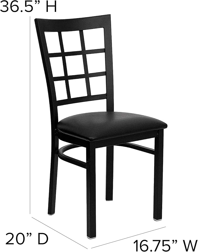Flash Furniture Hercules Series Window Back Metal Restaurant Chair, Modern Upholstered Armless Dining Chair for Restaurants and Kitchens, Black