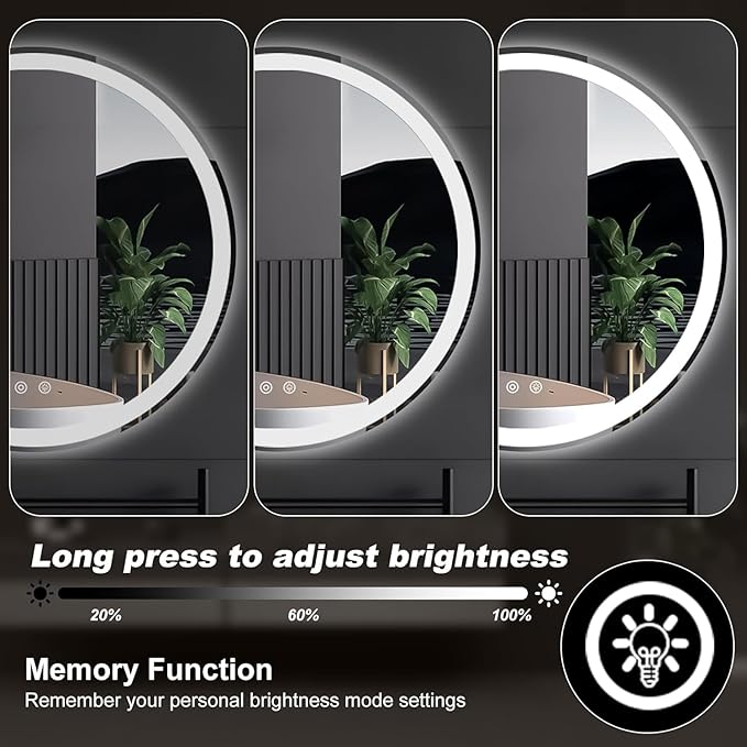Simple Deluxe Round LED Bathroom Mirror with Lights, Smart Anti-Fog LED Bathroom Mirror with Circular Dual Lights and 3-Color Temperature Memory dimming (28inch)