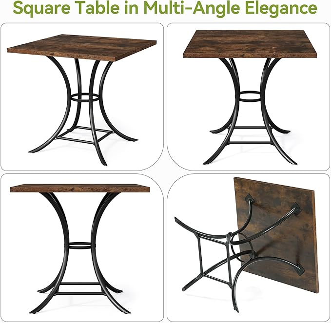 LITTLE TREE 31.5" Square Dining Table for 2-4, Dining Room Table with Footrest Design, Farmhouse Dinner Tables with Metal Legs for Dining Room, Living Room, Restaurant (Table Only)