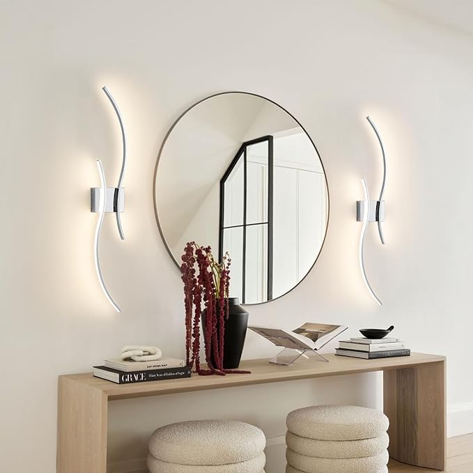 Battery Operated Wall Sconces Set of Two with Remote Control, Battery Wall Light, Stepless Colors 3000K-6000K & Dimming, Chrome Rechargeable Wall Sconces for Living Room, Hallway, Bedroom, 39.3 Inch
