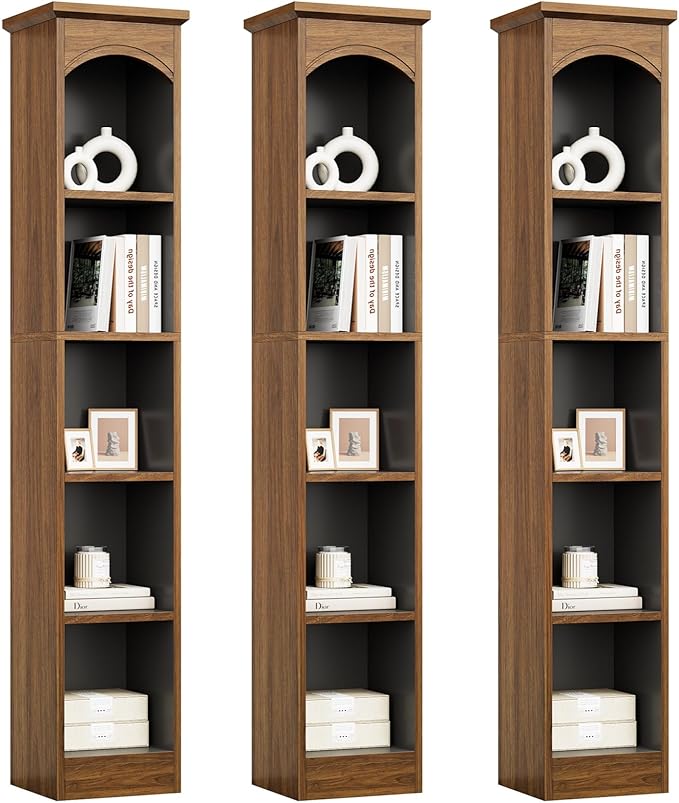 LITTLE TREE 70.9" Tall Bookshelf, 5-Tier Open Bookcase with Cubes, Bookshelves with Storage Space, Freestanding Narrow Bookcase for Home Office, Brown, 3 Pack