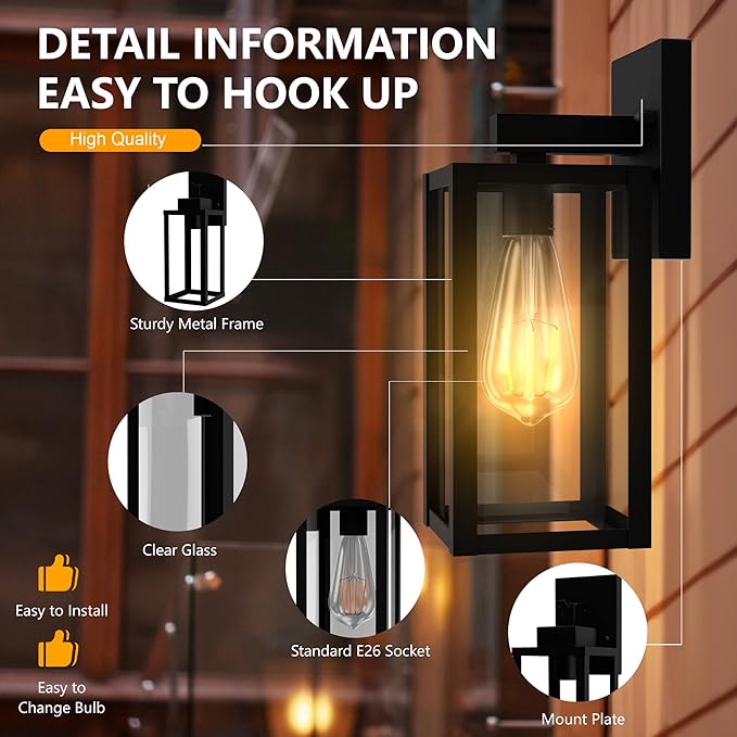 Outdoor Wall Light Fixtures Exterior Waterproof Porch Lights Outdoor Anti-Rust Wall Lantern with Clear Glass Patio Sconce Light