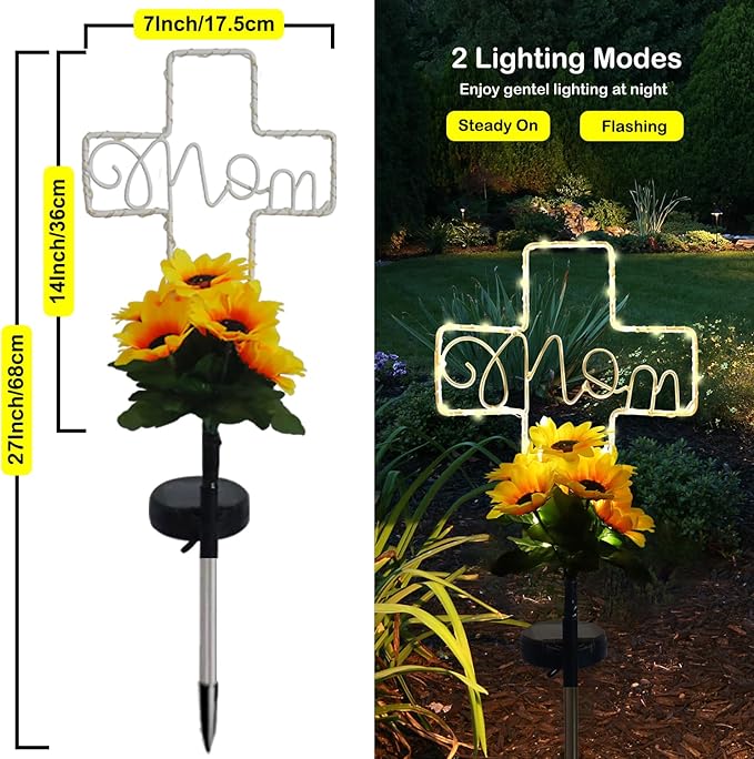 Lmtocs Solar Cross Lights for Grave Decorations, Memorial Sympathy Gifts for Loss of Mom, Waterproof Mom Cemetery Decorations for Grave for Mother Day,Birthday in Heaven,Christmas,Memorial Day