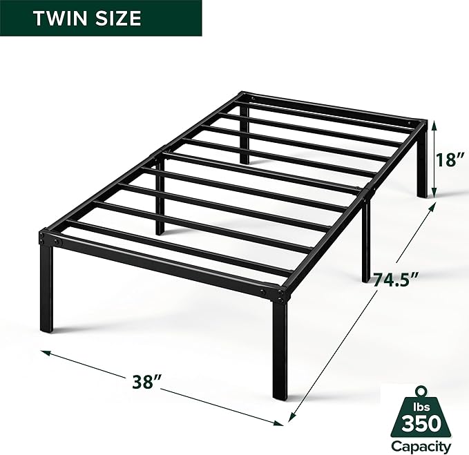 ZINUS Yelena 18 Inch Twin Metal Platform Bed Frame, Steel Slat Support, No Box Spring Needed, Eco Friendly WonderBox(TM) Packaging, Easy Assembly, Black