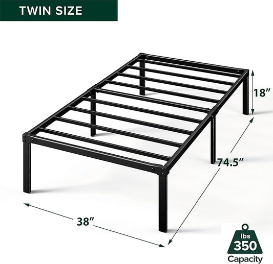 ZINUS Yelena 18 Inch Twin Metal Platform Bed Frame, Steel Slat Support, No Box Spring Needed, Eco Friendly WonderBox(TM) Packaging, Easy Assembly, Black