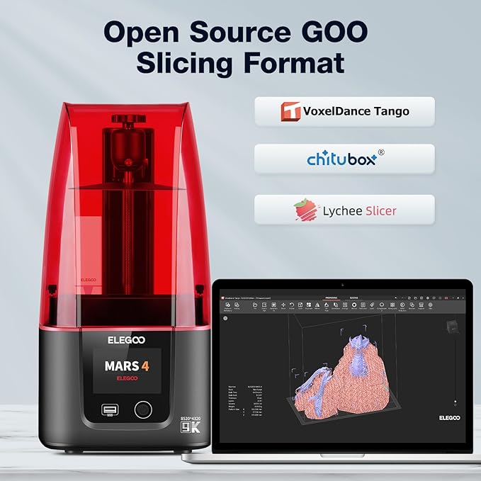 ELEGOO Mars 4 Resin 3D Printer with 7" 9K Monochrome LCD Screen COB UV Light Source and Screen Protector Printing Size 153.36mm*77.76mm*175mm