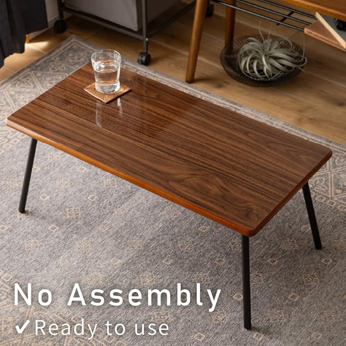 PaletteLife Folding Coffee Table, No Assembly, W31.5 x D15.8 x H13.4 in, Round Corner, for Dorm and Living Room, Portable and Space-Saving, Modern, Compact, Mirror Finish, Dark Brown