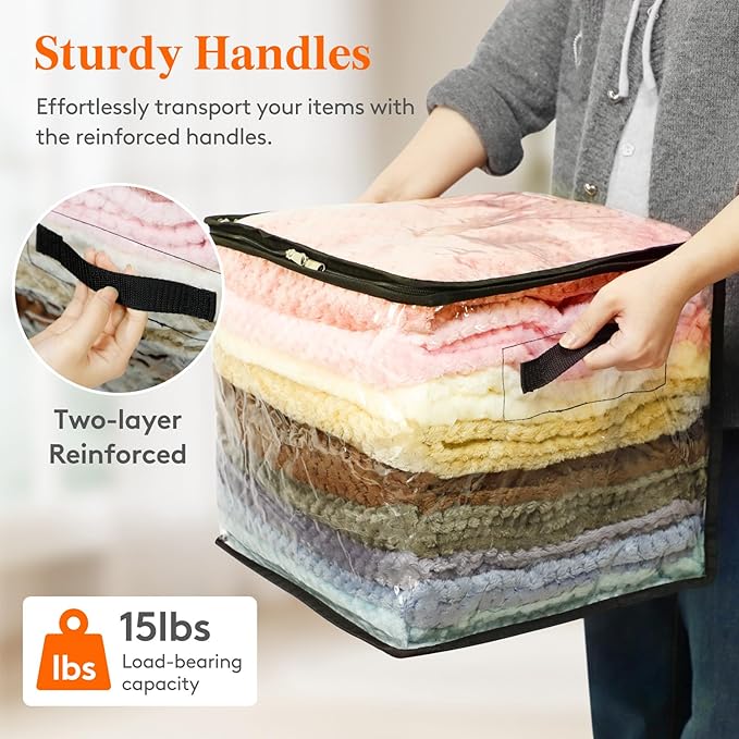 Lifewit 4 Pack Clear Clothes Storage Bags, 13 Inch Clear Cube Storage Bins, 36L Vinyl Foldable Moving Bags with Zipper, Storage Container for Sweater Sheets Yarns