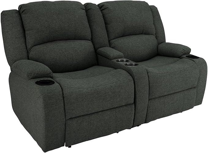 RecPro Charles Powered Double Recliner Sofa & Loveseat | Wall Hugger RV Furniture | Cloth (Fossil, 64")
