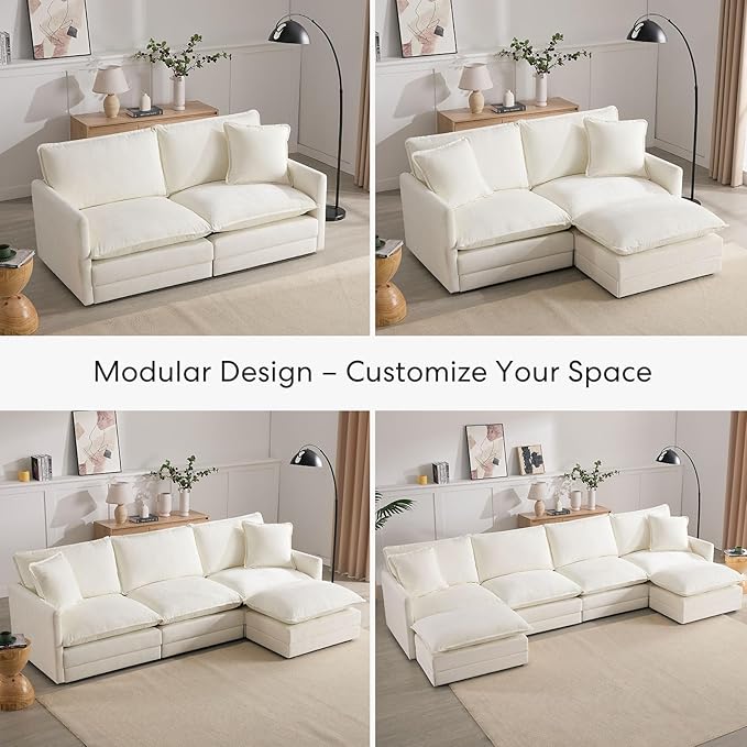 Chenille Oversized Accent Chair - 39”W Big Comfy Reading Chair, Modular Cloud Chair, Cozy Armchair for Living Room, Bedroom, Kids Room, Family Room, Reading Nook, Cream White