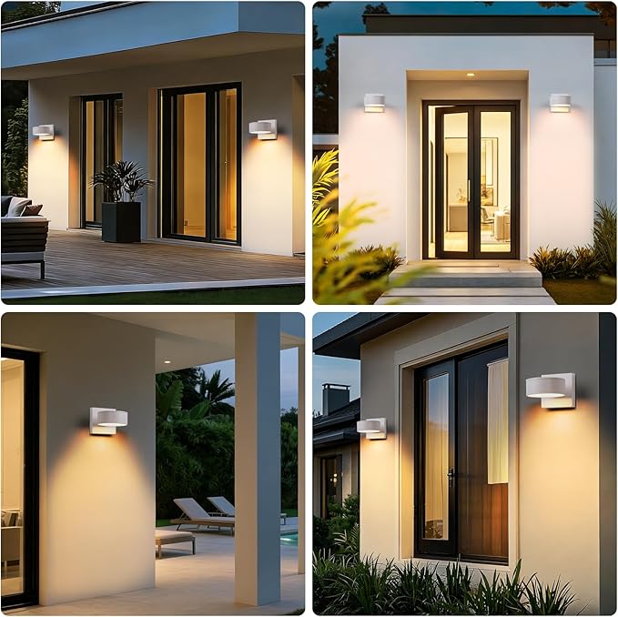 Fire Wolf Aluminum LED Outdoor Wall Light, Modern Black 3000K Outdoor Wall Sconce, Waterproof Front Door Down Light Wall Mount, White Exterior Lighting Fixtures for Hallway, Garden, Porch, Patio