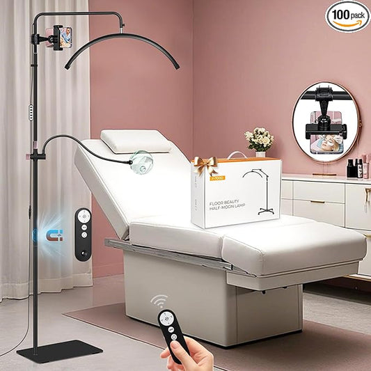 HITTI Half Moon Lash Light -Professional Eyelash Extensions LED Lamp with 5X & 10X Magnifier, Phone Holder & Remote for Esthetician, Nail Tech, Tattoo, Skincare, Salon SPA, Craft, Sewing - Black