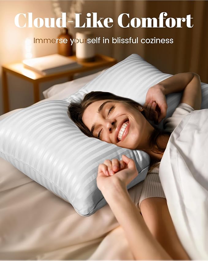 Qnoon Hotel Collection Bed Pillows for Sleeping, Bed Pillows Queen Size Set Of 2,Gusseted Pillow for Back, Stomach or Side Sleepers