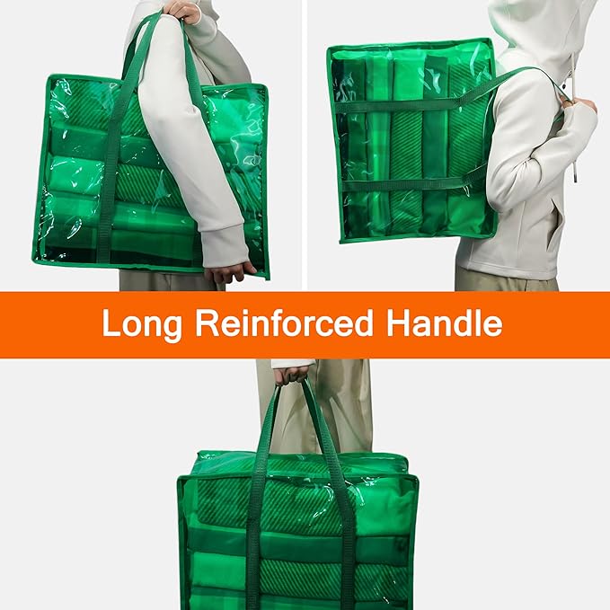 Vieshful Green 40L Clear Clothes Storage Bag Colorful Clothes Organizer with Zipper Vinyl Storage Bag for Comforter, Blanket, Bedding, Duvet, Transparent Moving Totes 3 Pack