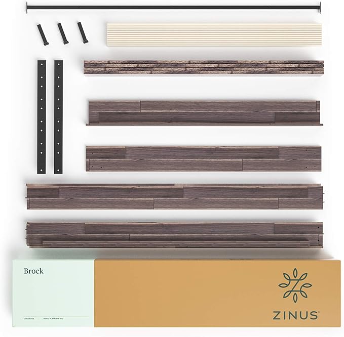 Zinus Brock Metal and Wood Platform Bed Frame, Solid Acaciawood Mattress Foundation, No Box Spring Needed, Easy Assembly, Queen