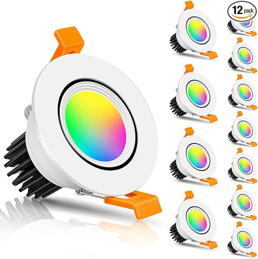 Smart WiFi 2 Inch LED Downlight 5W 120V, RGBCW Color Changing Recessed Light, Dimmable COB 2700K-5000K, Compatible with Alexa/Google, LED Can Lights with Driver, 12 Pack