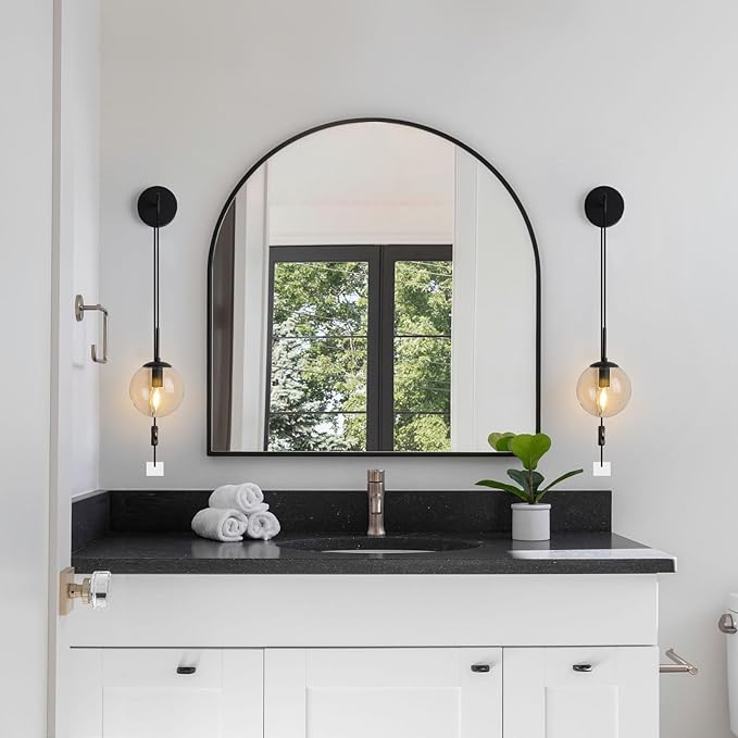 Wall Sconces Set of Two Black Plug in Wall Sconces Set of 2 with Globe Clear Glass Shade Wall Lights Wall Lamps for Bedrooms Sconces Wall Decor Set of 2 with Plug in Cord Switch for Bedside