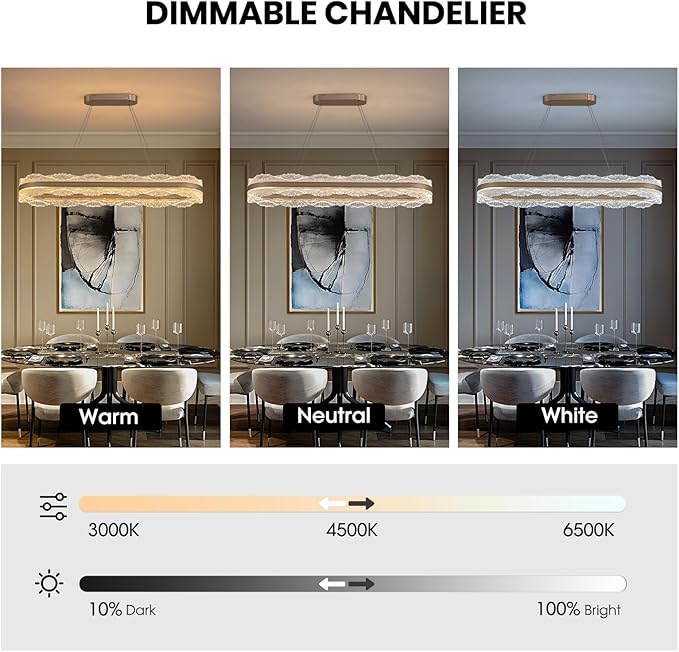 Rectangle LED Chandelier, 𝐋𝟑𝟗.𝟒" Modern Gold Chandelier Light fixture, Height Adjustable Oval chandeliers Contemporary Pendant Ceiling Light for Dining Room Living Room Kitchen Island Bar