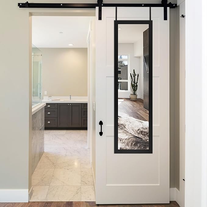 Americanflat 15x51 Over The Door Mirror - Hanging Full Length Mirrors with Engineered Wood - Modern Mirror for Bathroom, Bedroom, Living Room - Mirrors for Wall Display and Home Decor - Black