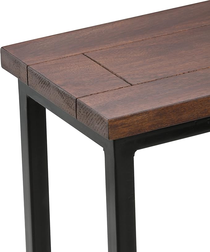 SIMPLIHOME Skyler C-Side Table - 18" Wide x 24" High Solid Mango Wood and Metal Slide-Under Table in Dark Cognac Brown, Industrial Accent Table or End Table for Living Room with Open Frame, Assembled