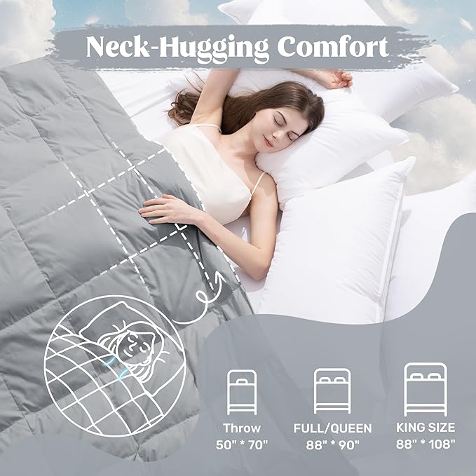 puredown® Soft Feather Down Blanket Lightweight Packable Down & Feather Fill Blanket for Indoor and Outdoor Use, King Size Blankets, Alloy Gray
