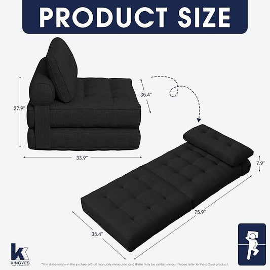KINGYES Folding Chair Bed, 3 in 1 Convertible Sleeper Chair with Pillow, Black