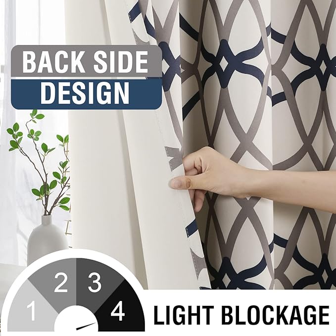 H.VERSAILTEX Blackout Curtains Printed Design 84 Inch Length 2 Panels Set Thermal Insulated Curtains for Bedroom Living Room Geometric Modern Grommet Window Drapes - Grey and Navy