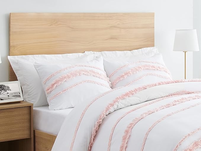 Sweet Jojo Designs 3-Piece Queen Comforter Set (Pink Cotton Boho Bohemian) for Girls, Teen, Kids Full Size Bedding, Bed in a Bag incl. Blanket & Pillow Sham (Blush, Farmhouse, Shabby Chic, Designer)
