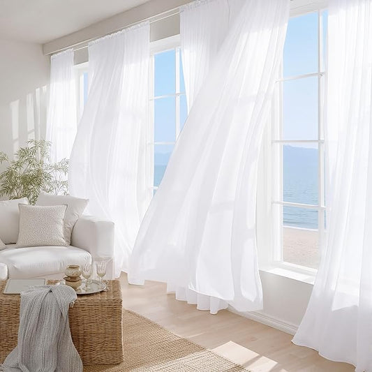 NICETOWN White Sheer Light Filtering Curtains 120 inches Long, Rod Pocket Lightweight Drapes Voile Sheer Air & Breathable Window Treatments for Living Room, W42 x L120, 2 Panels