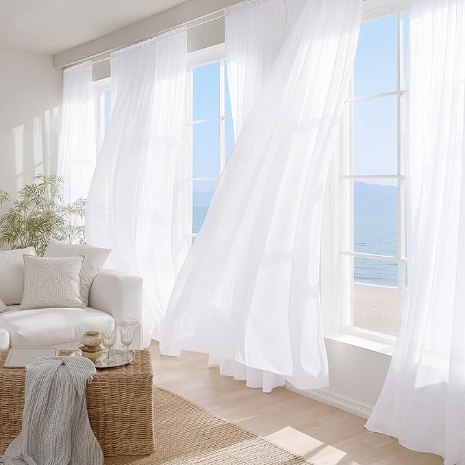 NICETOWN White Sheer Curtains 84 inch Length 2 Panels, Rod Pocket Soft Lightweight Drapes Voile Sheer Air & Breathable Window Treatments for Bedroom, W42 x L84