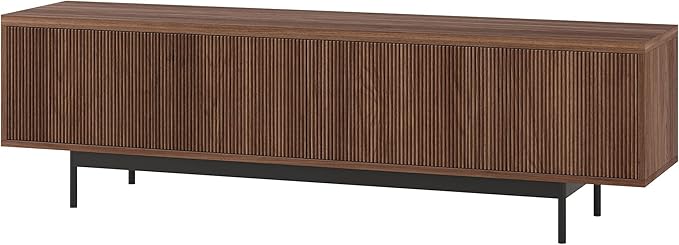 Henn&Hart Fluted TV Stand for TVs up to 75" with 2 Open-Concept Ribbed Storage Cabinets for Living Room, Family Room, or Office, Medium Walnut