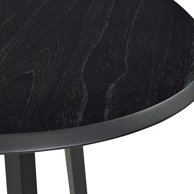 OSP Home Furnishings Metro Mid-Century Modern Round Dining Table with Black Metal Base, 45-inches, Black Veneer Top