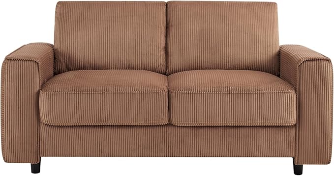 AC Pacific Derek 2 Piece Modern Corduroy Couches for Living Room, Tufted Sofas with Plush Upholstery, High-Density Foam, Sleek Black Legs, Durable Wooden Frame, Sofa and Loveseat Set, Brown