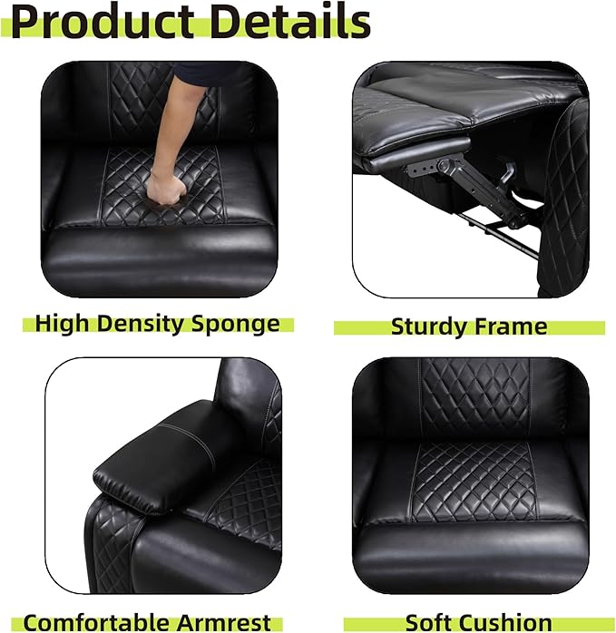 Power Reclining Sectional Sofa, 5 Seat Sectional Couch with Recliners, Breathing Leather Sectional with 2 Recliners,USB Charging Ports, Cup Holders, LED Light Strip, Living Room Furniture Set | Breathable material, LED Lighting
