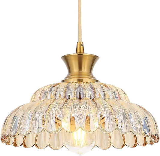 Amber Glass Pendant Lights, 11.8" Brushed Gold Lighting Glass Light Fixtures Modern Amber Chandelier Vintage Hanging Ceiling for Kitchen Island Dining Room Restaurant Bedroom Foyer Entryway
