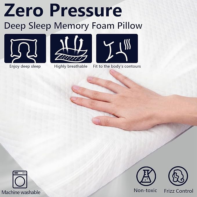 Memory Foam Pillow for Neck and Shoulder Pain Relief, Medium Firm with Reversible, Washable Cover for All Seasons Perfect for CPAP Users, Side, Back, and Stomach Sleepers(16 × 28 × 4 in)