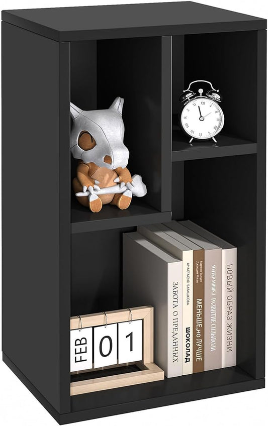 VECELO 3 Cube Small Bookcase, Fits Tallest Hardcovers, Horizontal Available, 2-Tier Modern Bookshelf, Storage Organizer for Small Spaces, Kids Room, Bedroom Living Room, Vintage Black