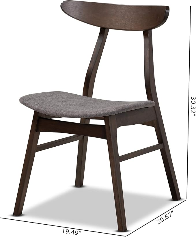 Baxton Studio Cavan Dining Chair Set Dark Grey Fabric Upholstered Dark Oak Brown Finished 4-Piece Wood Dining Chair Set
