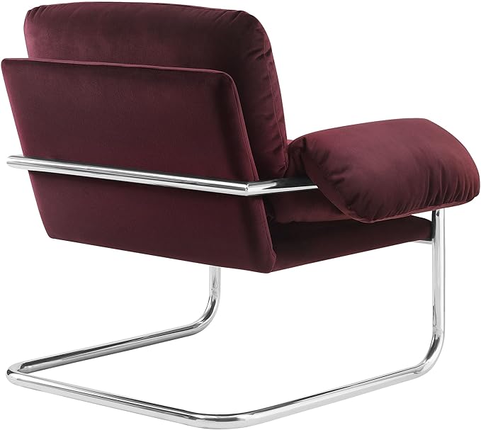 Modway Ansel Performance Velvet Accent Chair in Mulberry - Stain-Resistant Velvet Lounge Chair for Living Room, Bedroom - Corner Reading Chair with Arms and Removable Cushions