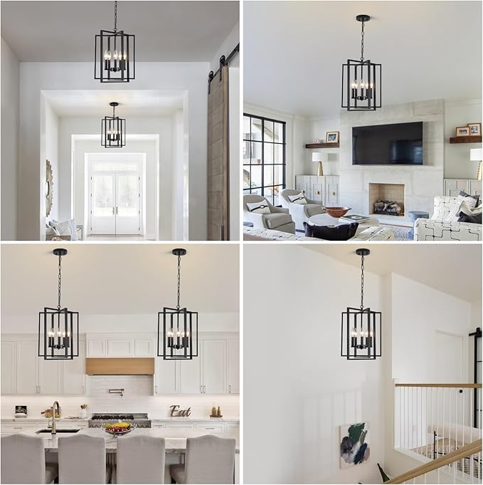 Black Modern Farmhouse Chandelier for Dining Room, 5-Light Pendant Lights Fixtures for Kitchen Island, Foyer Lighting Fixtures High Ceiling for Entryway Hallway Living Room Bedroom